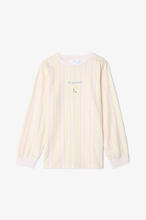 Optik Beyaz Kız Çocuk Çıtır Çiçek Desenli Uzun Kollu Pamuklu 2'li Pijama Takımı