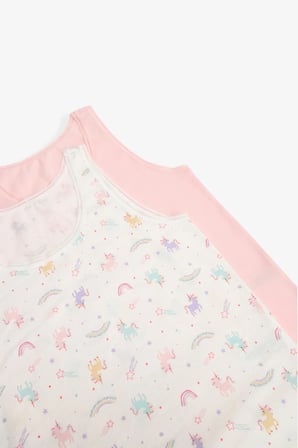 Kız Çocuk Pinky Unicorn Balerin Desenli Kalın Askılı Pamuklu 2'li Atlet