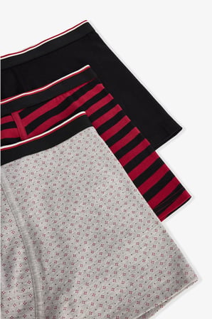 Erkek Red Line Çizgili 3'lü Organik Boxer