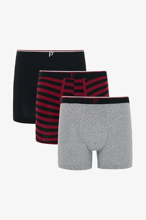 Erkek Red Line Çizgili 3'lü Organik Boxer