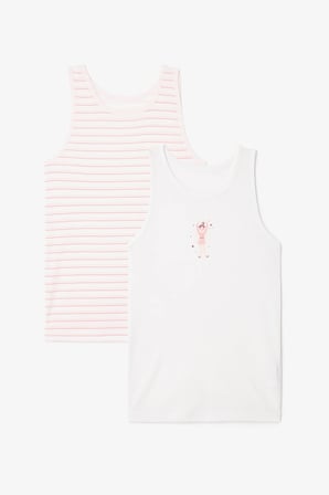 Kırık Beyaz Kız Çocuk Balerin Desenli Kalın Askılı Termal Etkili  2'li Atlet