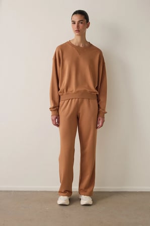 Açık Kahverengi Curvy Edge Bisiklet Yaka Oversize Crop Sweatshirt