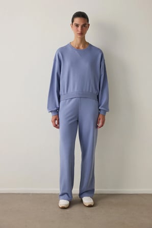 İndigo Curvy Edge Bisiklet Yaka Oversize Crop Sweatshirt