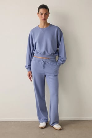 İndigo Curvy Edge Bisiklet Yaka Oversize Crop Sweatshirt