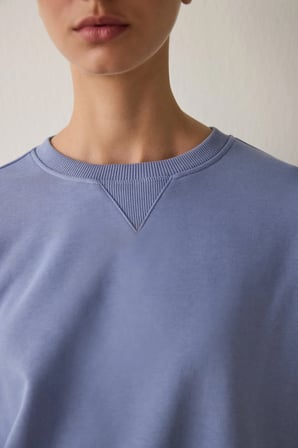 İndigo Curvy Edge Bisiklet Yaka Oversize Crop Sweatshirt