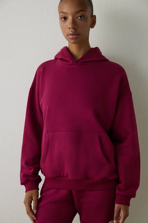 Mor Kapüşonlu Oversize Sweatshirt