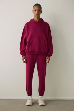 Mor Kapüşonlu Oversize Sweatshirt