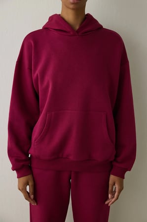 Mor Kapüşonlu Oversize Sweatshirt