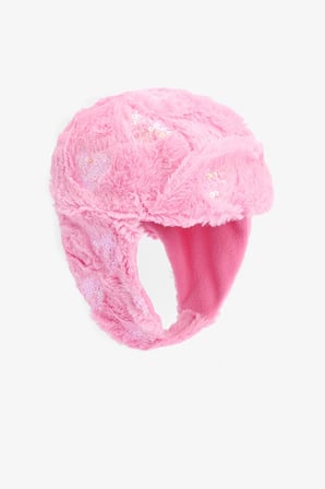 Pembe Kız Çocuk Mia Payetli Yumuşak Dokulu Bere