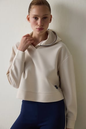 Bej Modal Kapüşonlu Sweatshirt