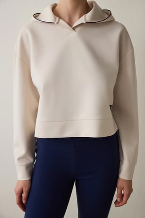 Bej Modal Kapüşonlu Sweatshirt