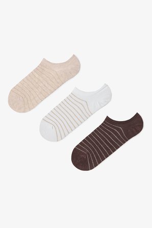 3 Çift Pamuklu Parlak Çizgi Desenli Sneaker Çorap