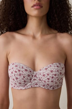 Bej Bloom Çiçek Desenli Dantelli Balenli Push Up Sütyen
