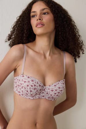 Bej Bloom Çiçek Desenli Dantelli Balenli Push Up Sütyen
