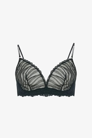 Siyah Glam Brode Zebra Desenli Balenli Dolgusuz Toparlayıcı Sütyen