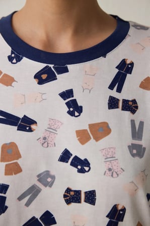 Açık Pembe Pijama Time Bisiklet Yaka Pamuklu Uzun Kollu Pijama Takımı