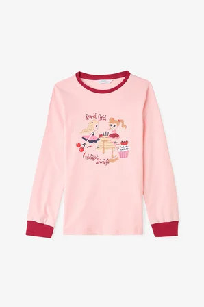 Gül Kurusu Kız Çocuk Guest First Peri Desenli Uzun Kollu Pamuklu 2'li Pijama Takımı