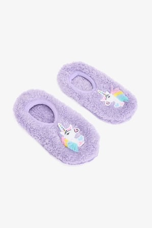 Lila Kız Çocuk Unicorn Desenli Kaymaz Tabanlı Ev Patiği