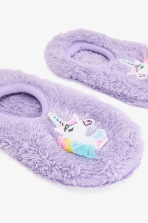 Lila Kız Çocuk Unicorn Desenli Kaymaz Tabanlı Ev Patiği