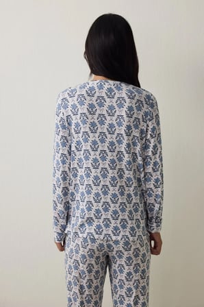 Çiçek Baskılı Tea Time Termal Etkili Sweatshirt Pijama Üstü
