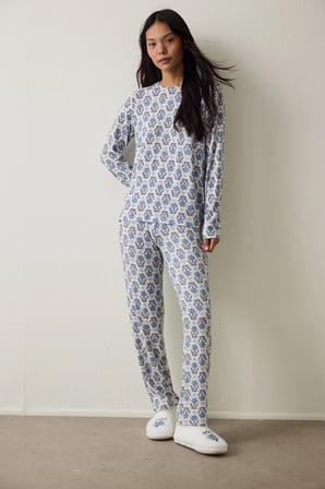 Çiçek Baskılı Tea Time Termal Etkili Sweatshirt Pijama Üstü