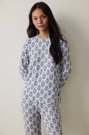 Çiçek Baskılı Tea Time Termal Etkili Sweatshirt Pijama Üstü