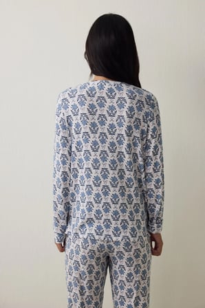 Çiçek Baskılı Tea Time Termal Etkili Sweatshirt Pijama Üstü