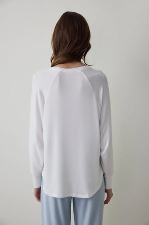 Kırık Beyaz Tea Time Bisiklet Yaka Termal Etkili Sweatshirt Pijama Üstü