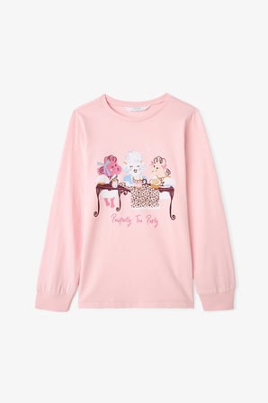 Kız Çocuk Pawfectly Leopar Desenli Pamuklu 2'li Uzun Kollu Pijama Takımı