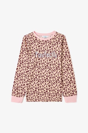 Kız Çocuk Pawfectly Leopar Desenli Pamuklu 2'li Uzun Kollu Pijama Takımı