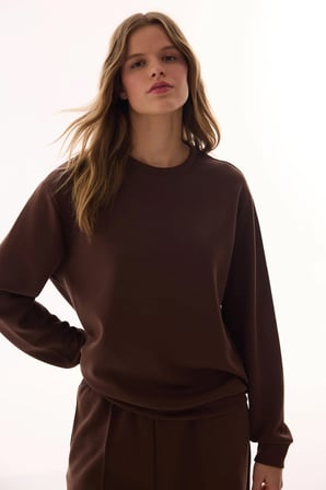 Kahverengi Bisiklet Yaka Oversize Modal Sweatshirt