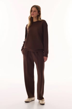 Kahverengi Bisiklet Yaka Oversize Modal Sweatshirt