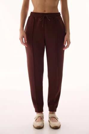 Kahverengi Silky Touch Yüksek Bel Lastikli Paça Jogger