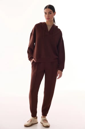 Kahverengi̇ İpeksi Dokulu V Yaka Uzun Kollu Sweatshirt
