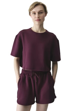 Bordo İpeksi Dokunuş Silky Touch Dikiş Detaylı Bisiklet Yaka Tişört