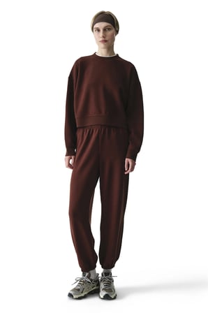 Kahverengi İpeksi Dokunuş Silky Touch Kontrast Detaylı Bisiklet Yaka Sweatshirt