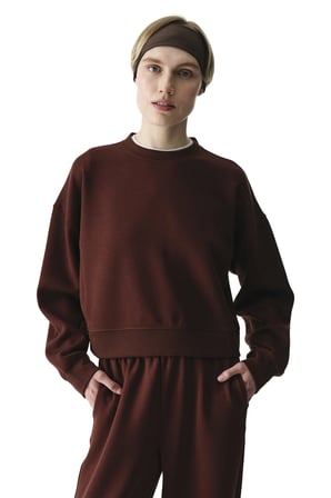 Kahverengi İpeksi Dokunuş Silky Touch Kontrast Detaylı Bisiklet Yaka Sweatshirt