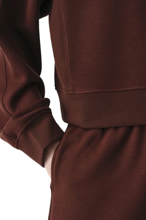 Kahverengi İpeksi Dokunuş Silky Touch Kontrast Detaylı Bisiklet Yaka Sweatshirt