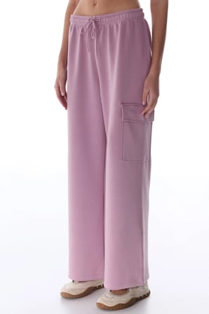 Pembe İpeksi Dokunuş Silky Feel Kargo Cepli Ayarlanabilir Yüksek Bel Pantolon