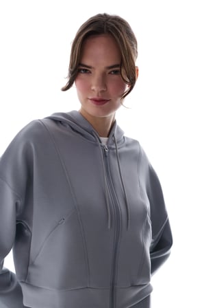 Gri İpeksi Dokunuş Silky Touch Fermuarlı Uzun Kollu Kapüşonlu Sweatshirt