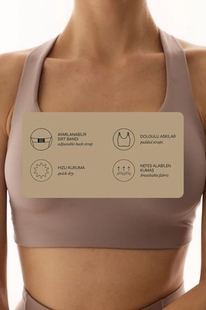 Bej Wonder Yüksek Destek Sabit Kaplı A-Line Spor Sütyeni