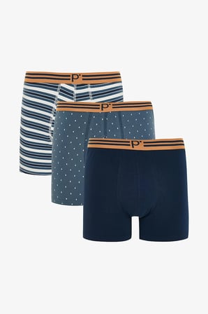 Erkek Geometrik Desenli P Logolu Orta Bel 3'lü Örme Boxer