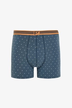 Erkek Geometrik Desenli P Logolu Orta Bel 3'lü Örme Boxer