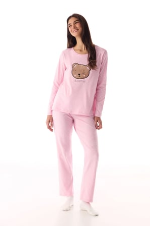 Pembe Sleepy Hug Pamuklu Pantolon Pijama Takımı