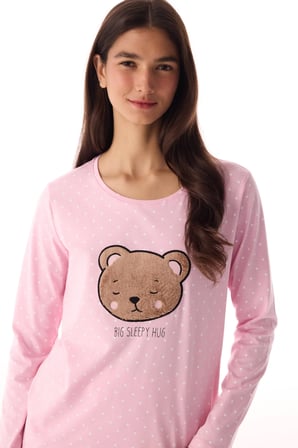Pembe Sleepy Hug Pamuklu Pantolon Pijama Takımı
