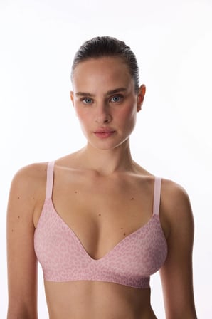 Pembe Fit Üçgen Leopar Desenli Sütyen