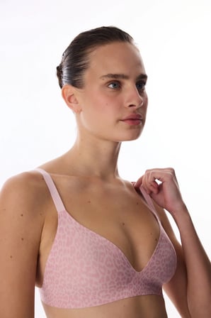 Pembe Fit Üçgen Leopar Desenli Sütyen