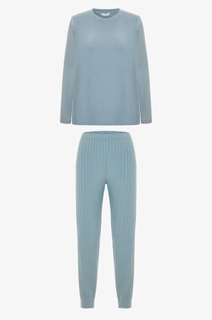 Gri Chill Time Kayık Yaka Termal Etkili Pijama Takımı