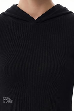 Siyah Uzun Kollu Kapüşonlu Modal Sweatshirt