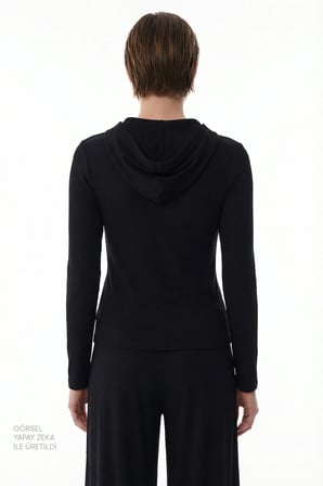 Siyah Uzun Kollu Kapüşonlu Modal Sweatshirt